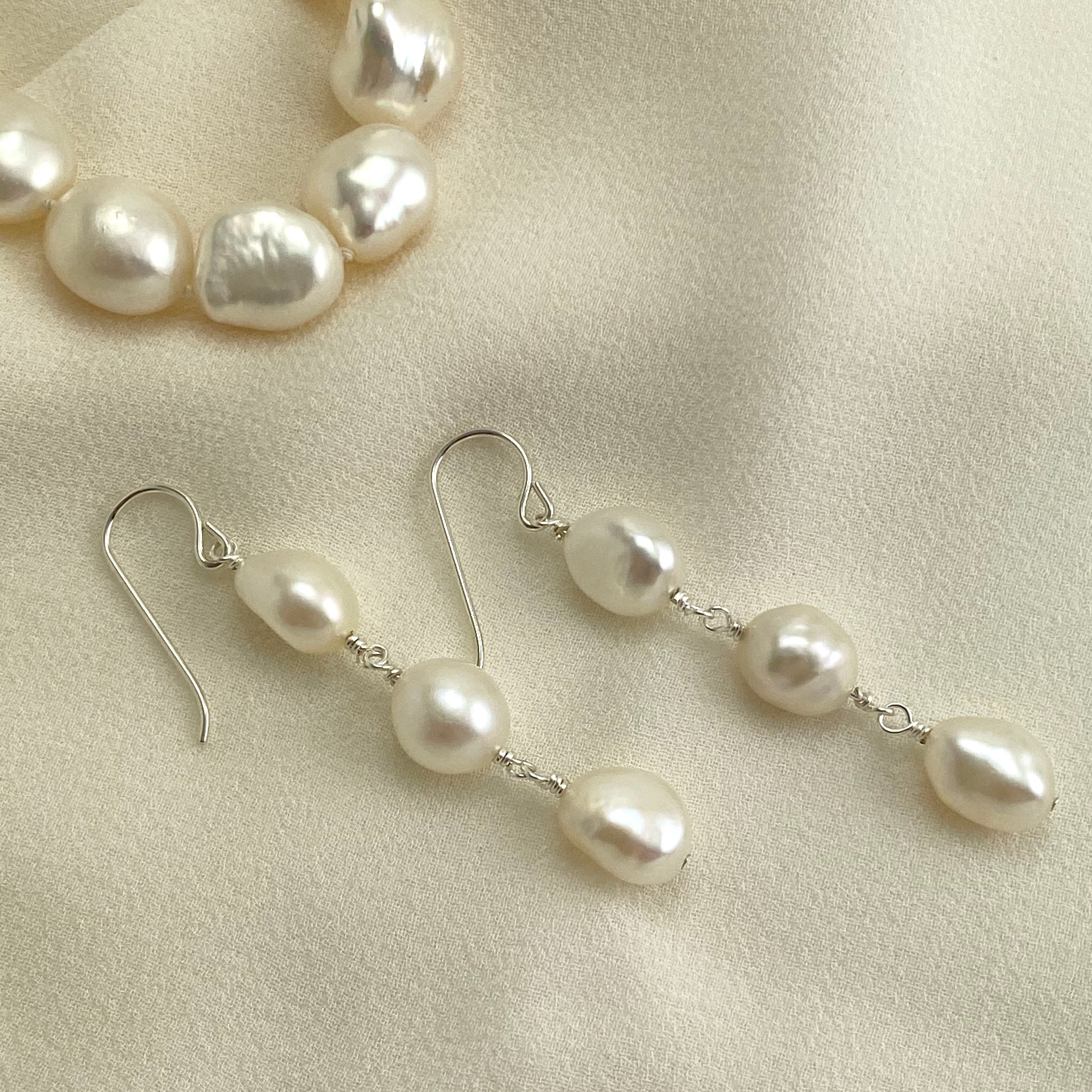 Waltz Baroque Freshwater Pearl Cascade Drop Earrings in Silver