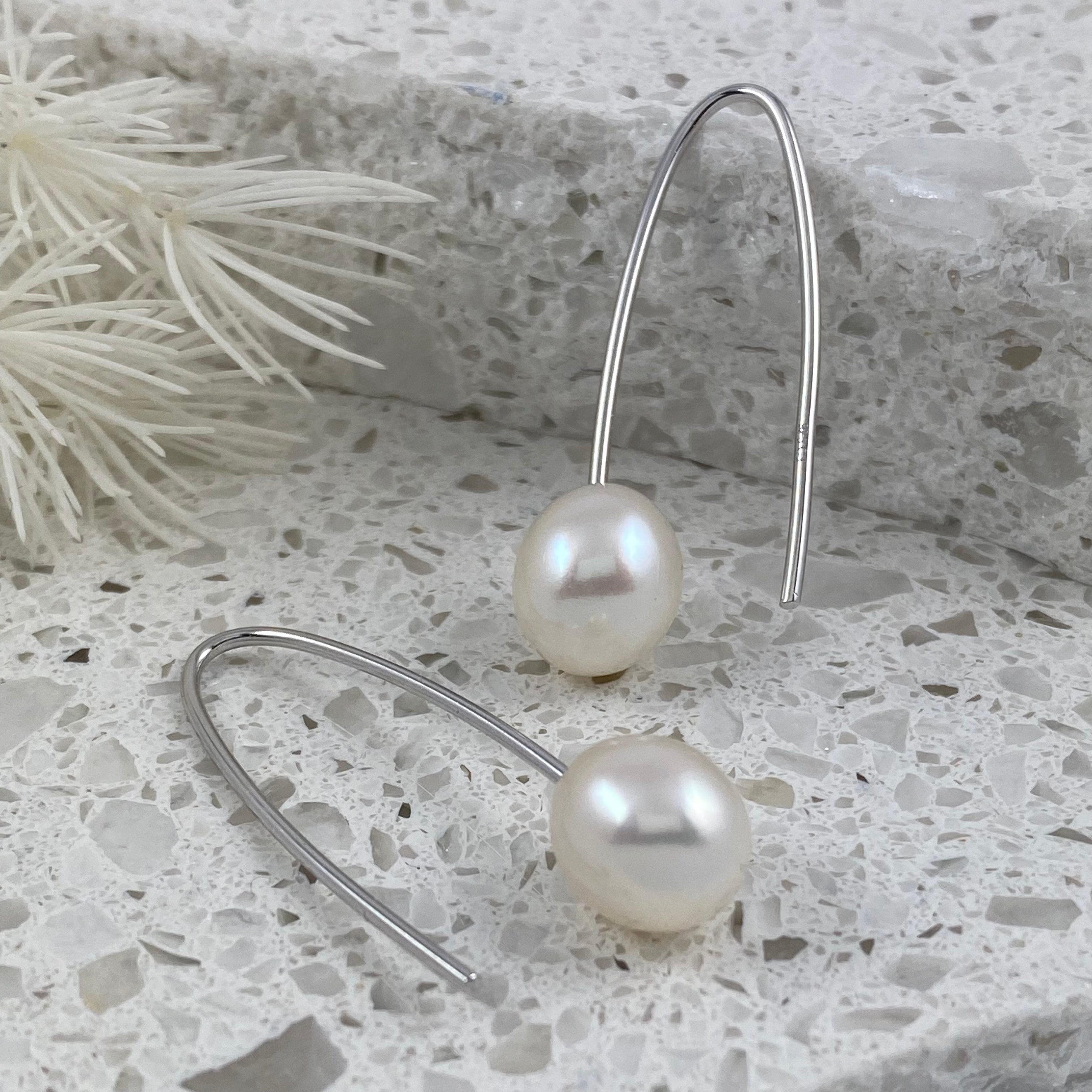 Solid Sterling Silver &amp; Pearl Drop Earrings