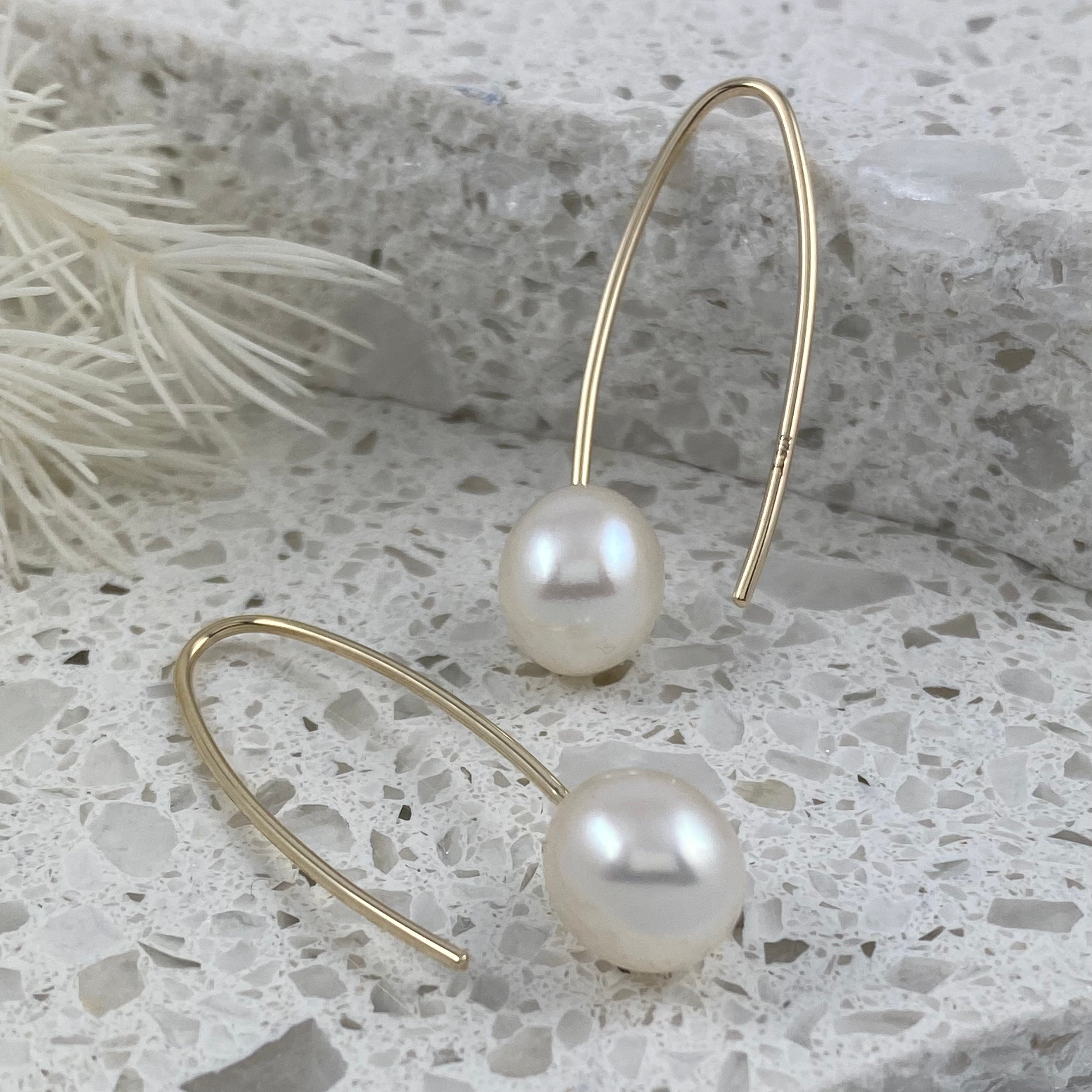 Solid 9ct Gold &amp; Pearl Drop Earrings