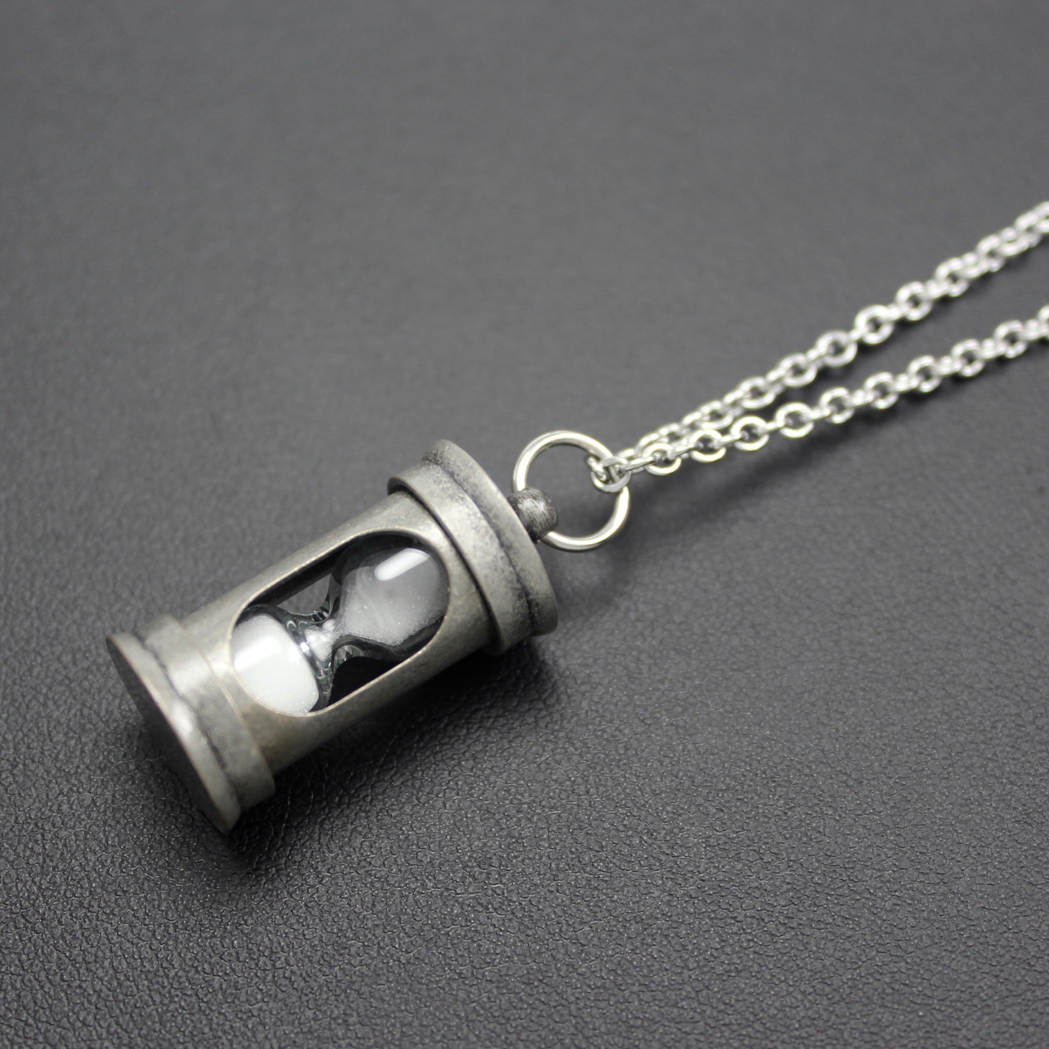Mens | Antique Silver Hourglass Pendant Necklace