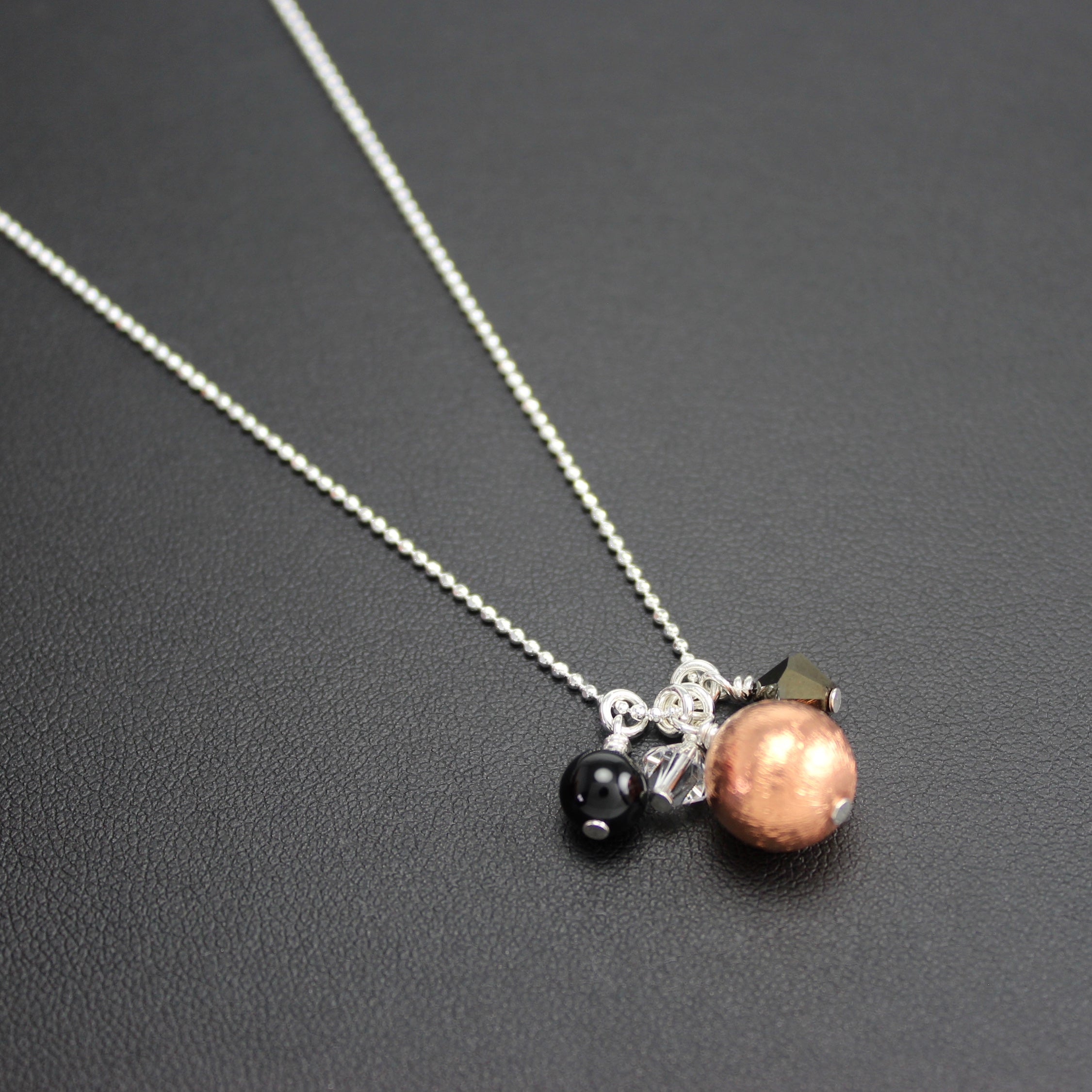 Bolero Cluster Necklace with Copper, Black Onyx and Crystal