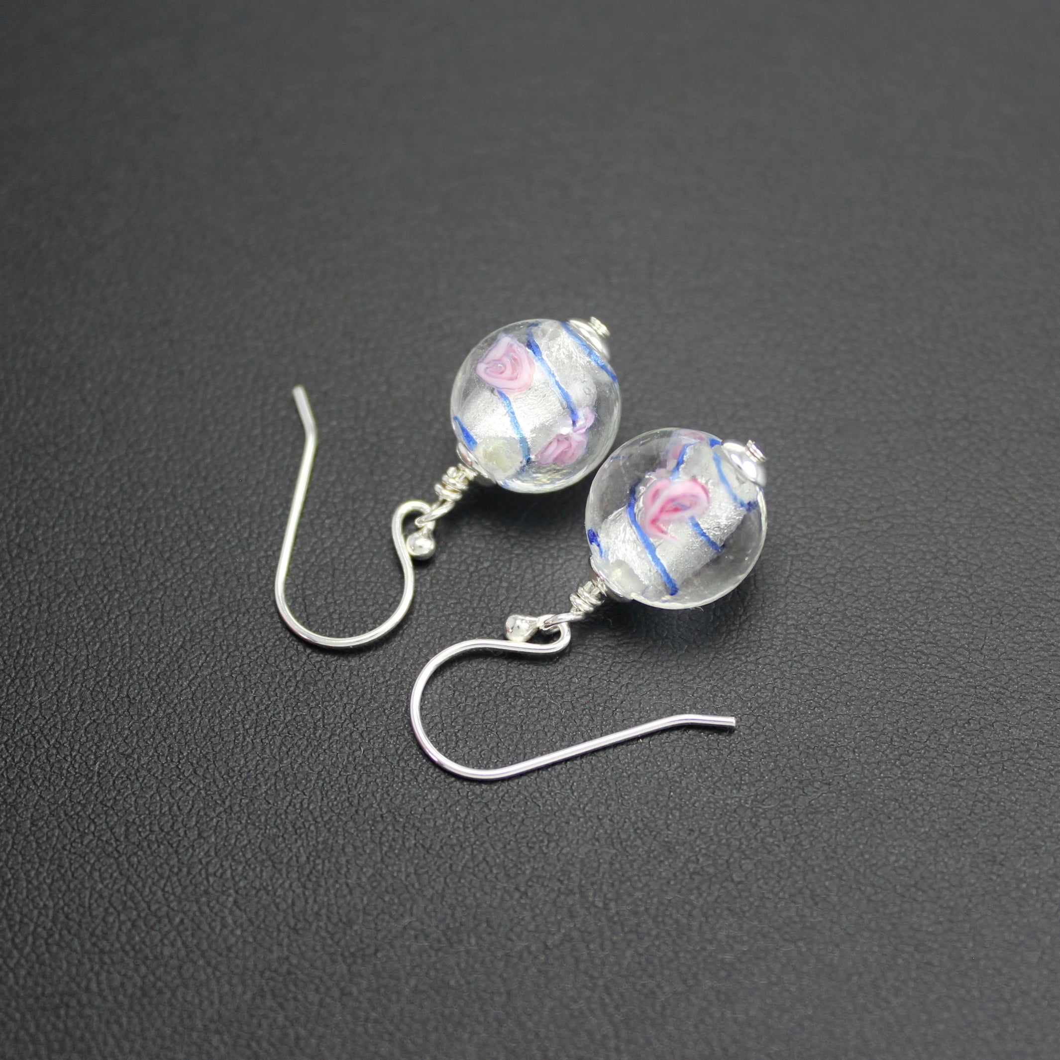 Viennese Art Glass Flower Earrings (Pink/Blue)