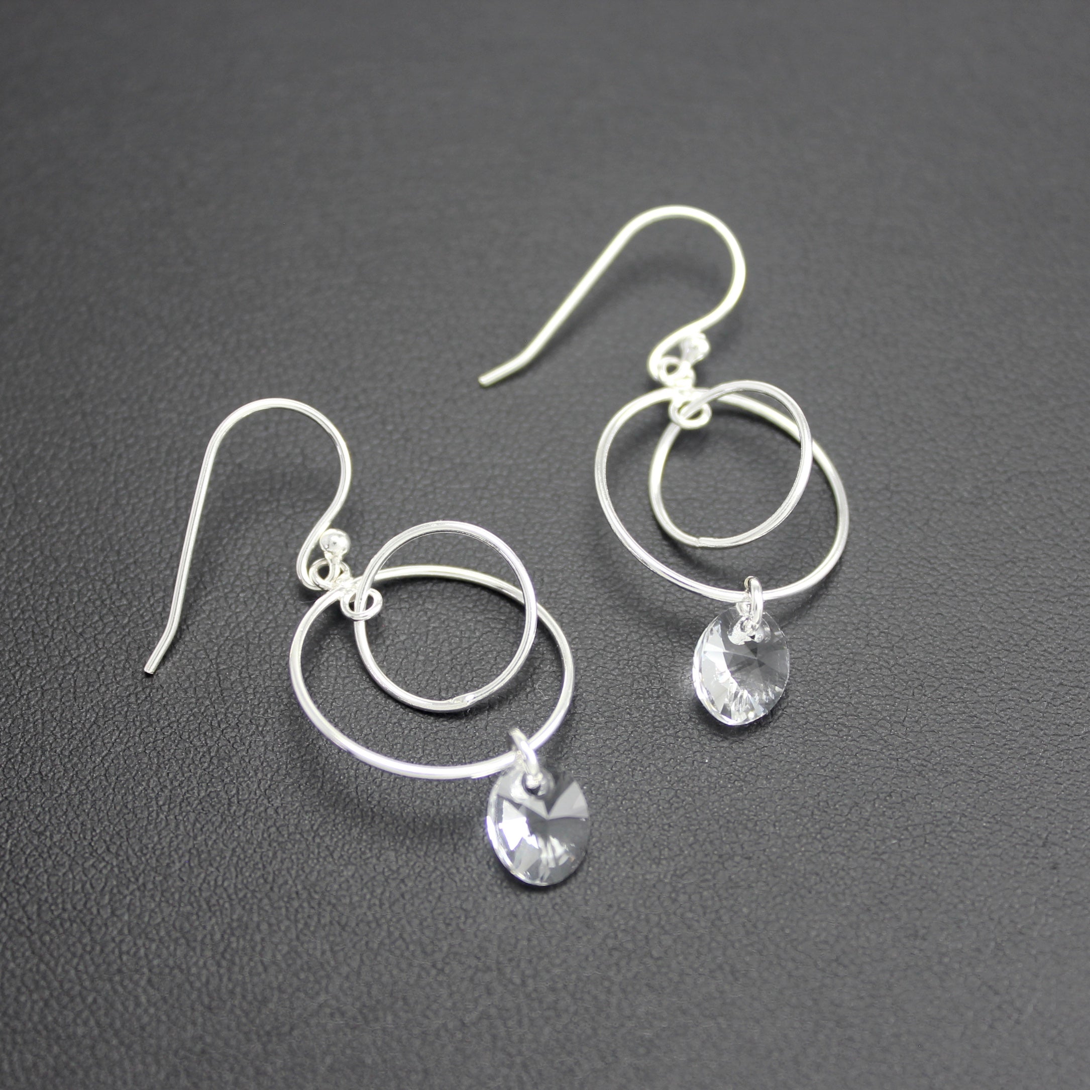 Contemporary Double Ring Charm Crystal Earrings