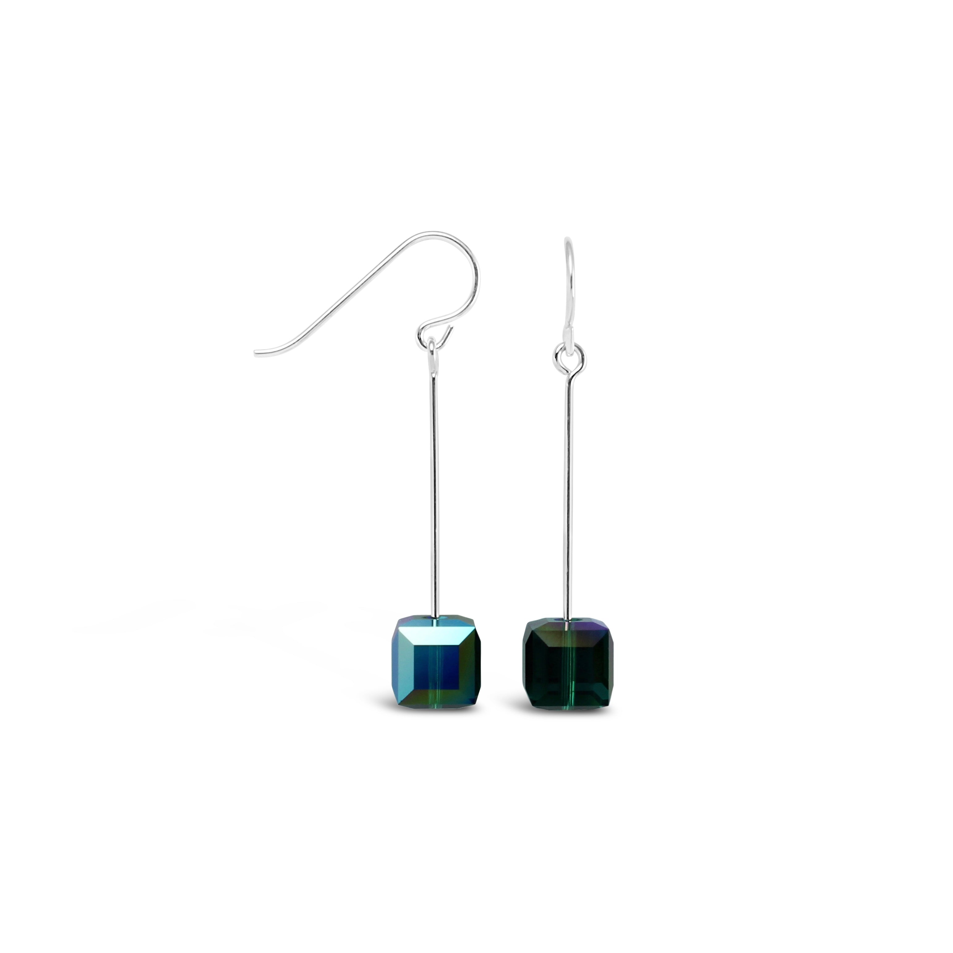 Tango Sterling Silver Crystal Cube Drop Earrings (Emerald)