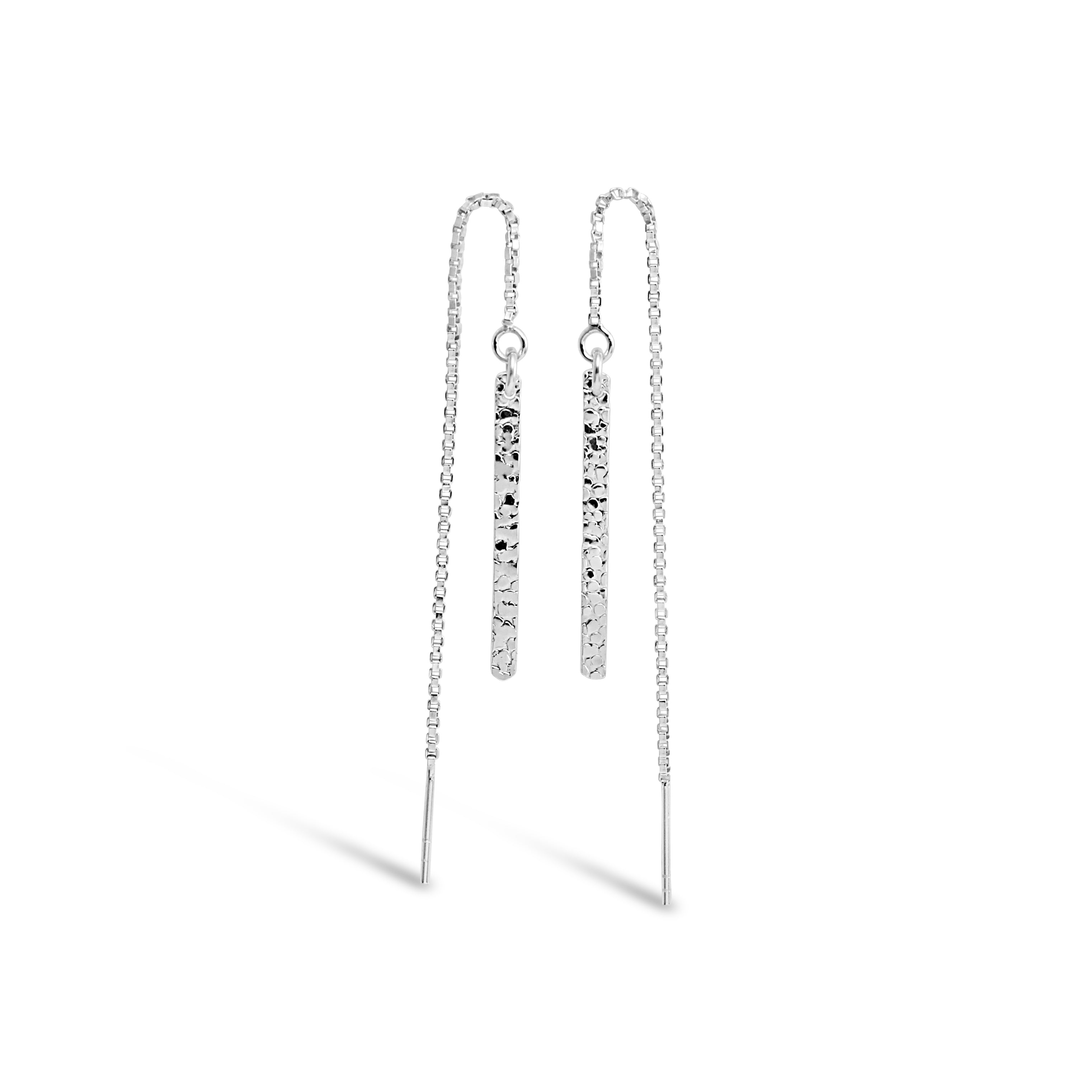 Contemporary Hammered Silver Bar Thread Earrings