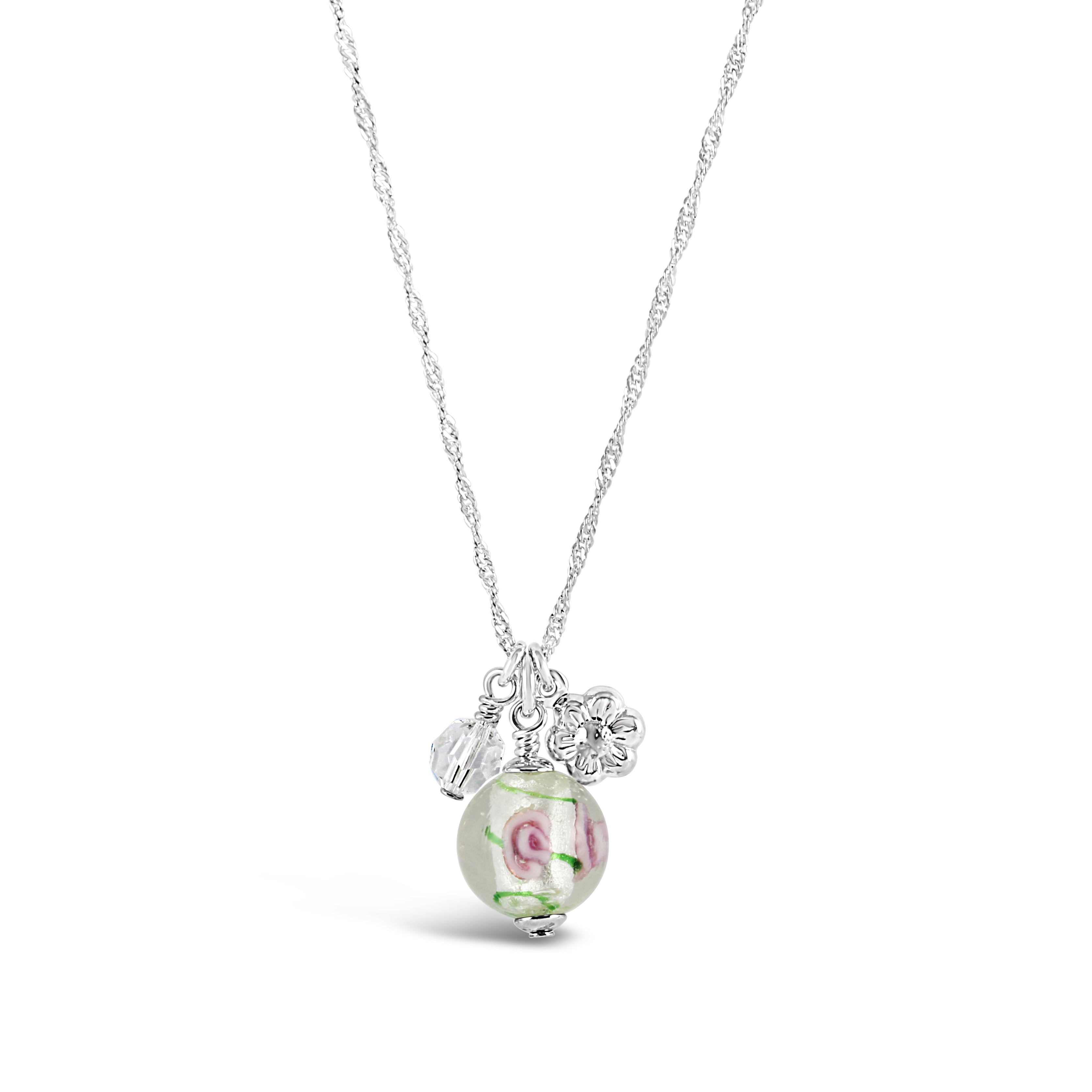 Viennese Cluster Necklace with Art Glass (Pink/Green)