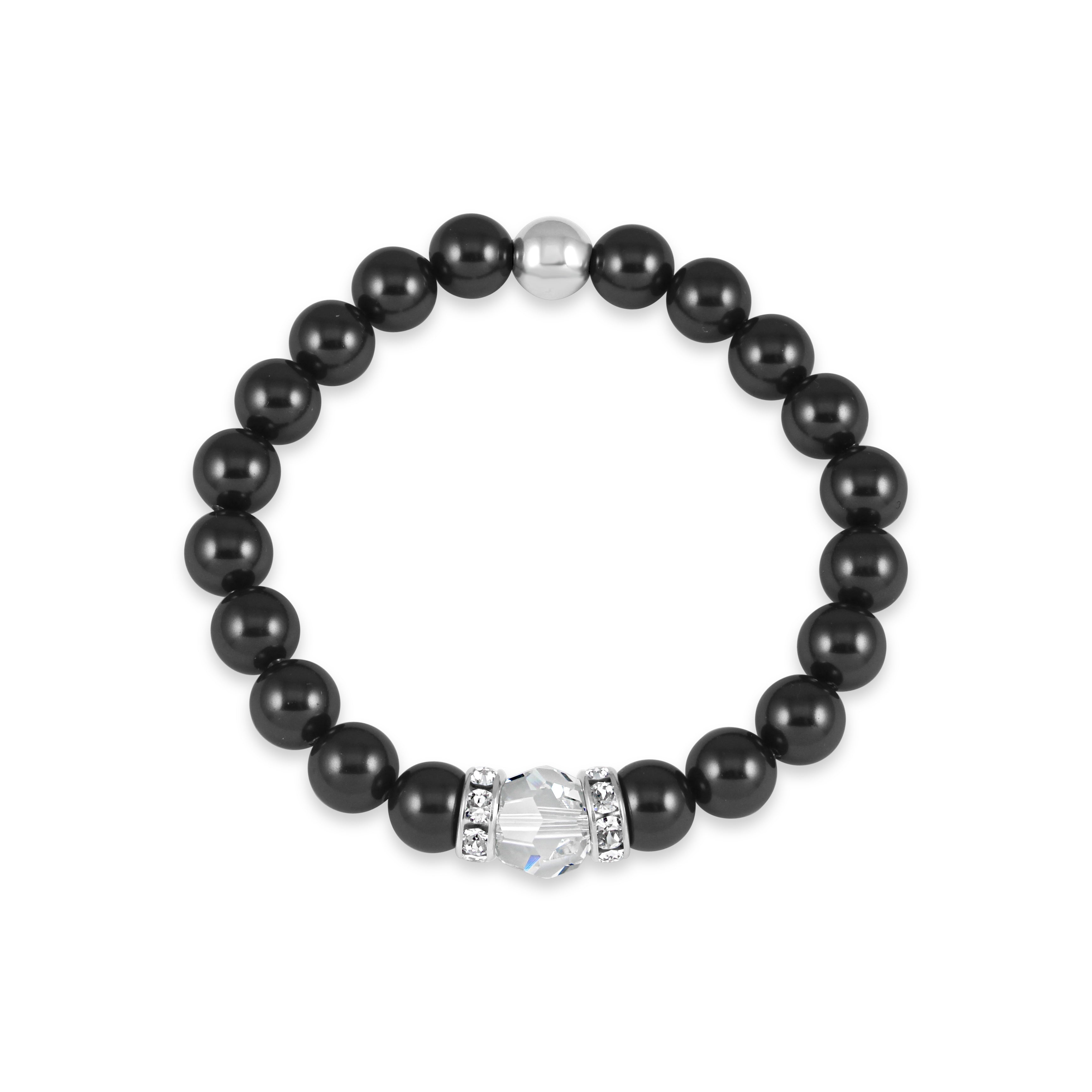 Classical Luxe Crystal Pearl Stretch Bracelet (Charcoal)