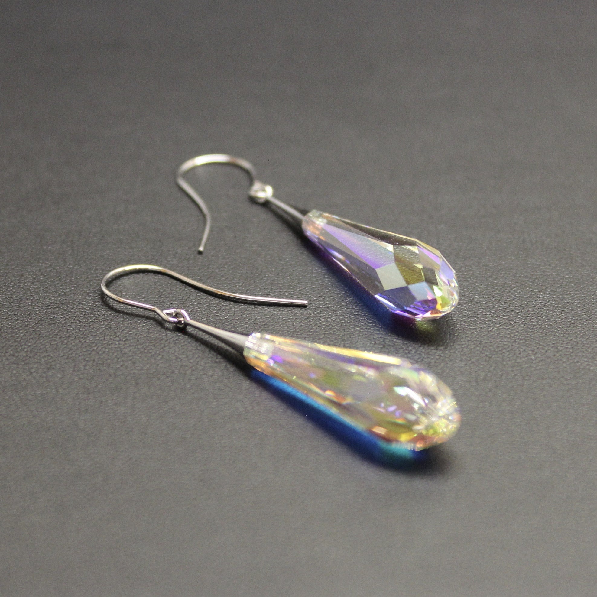 Ceroc Crystal Faceted Long Droplet Earrings (Aurora Borealis)