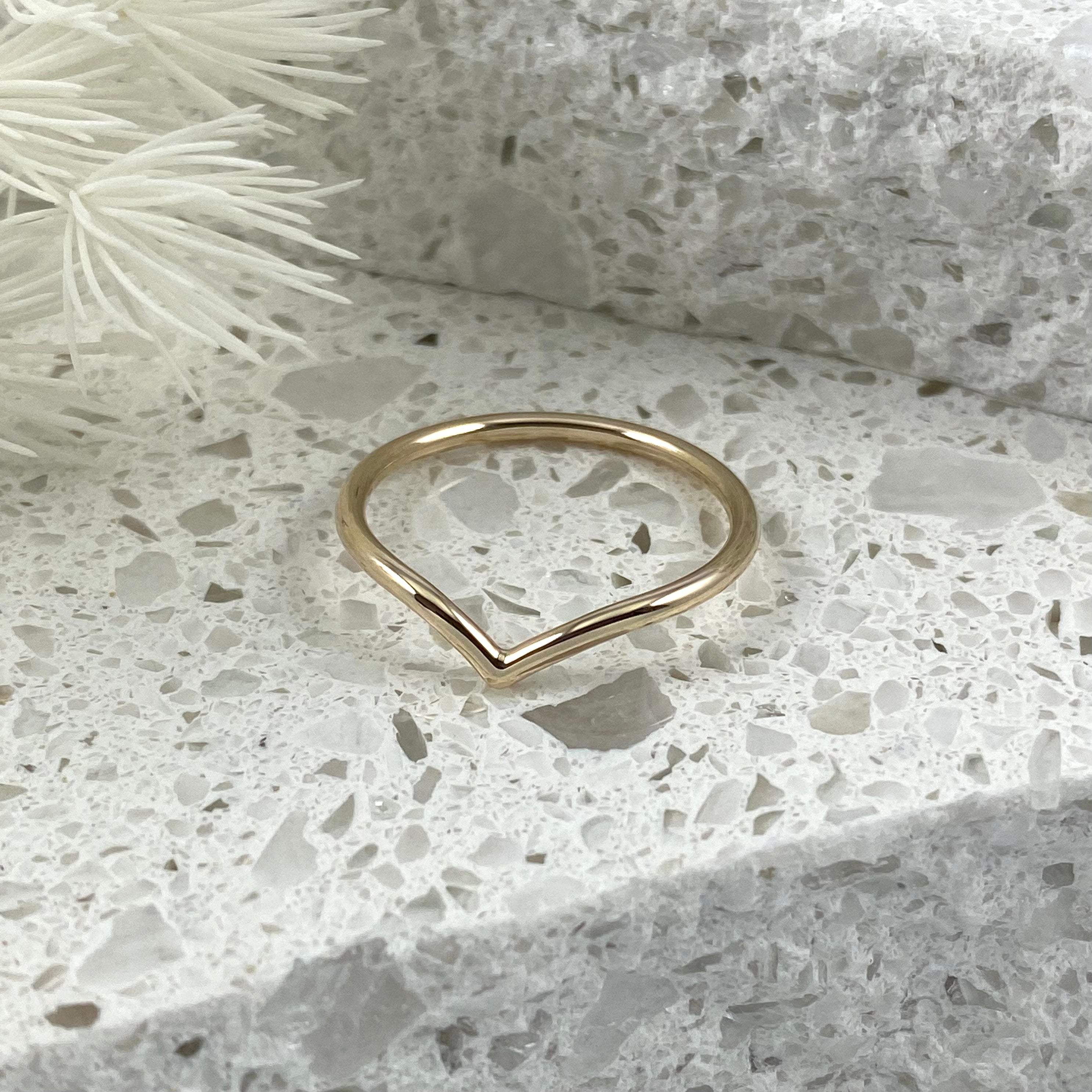 Smooth Chevron Wishbone Ring - Solid 9ct Gold