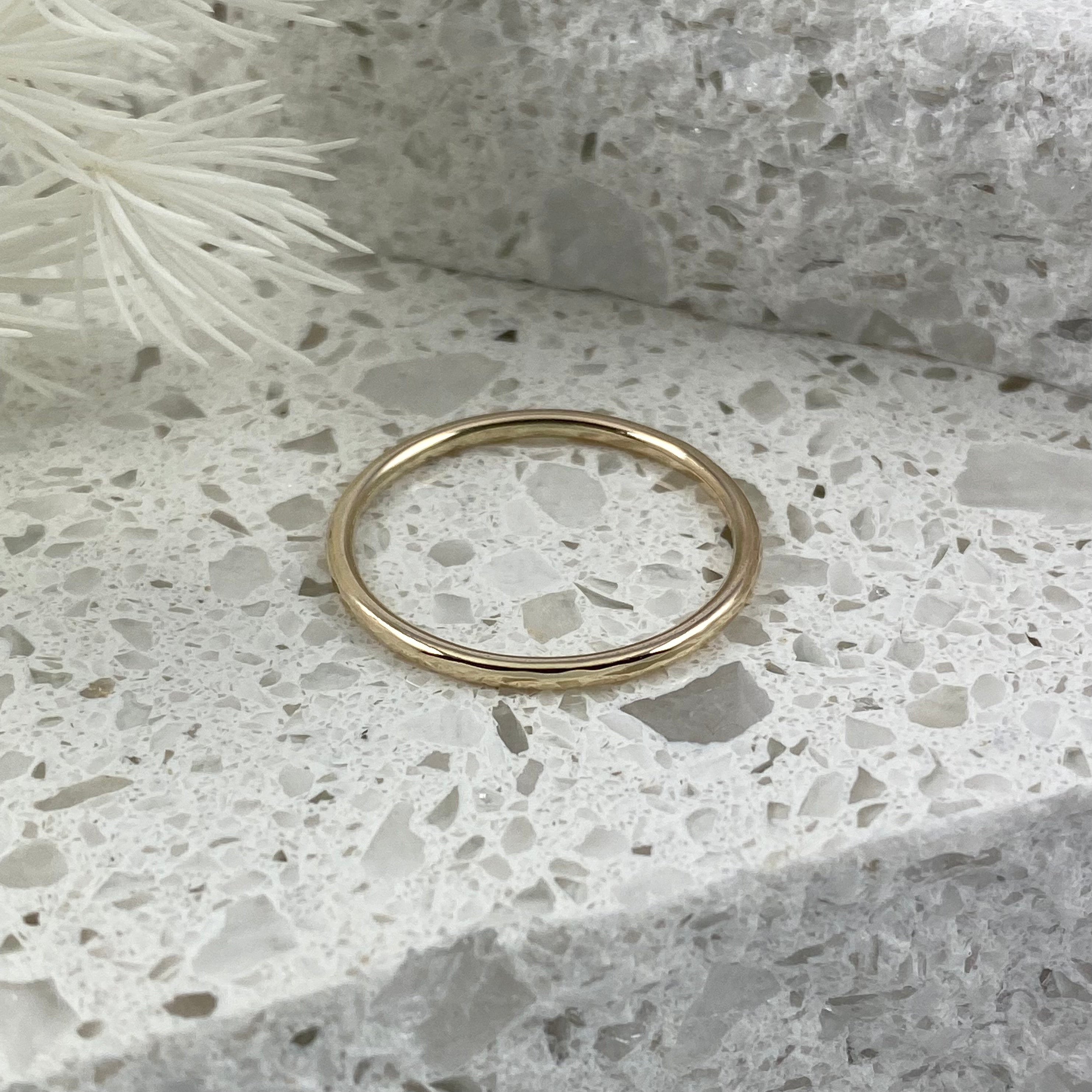 Round Hammered Stacking Ring Band - Solid 9ct Gold