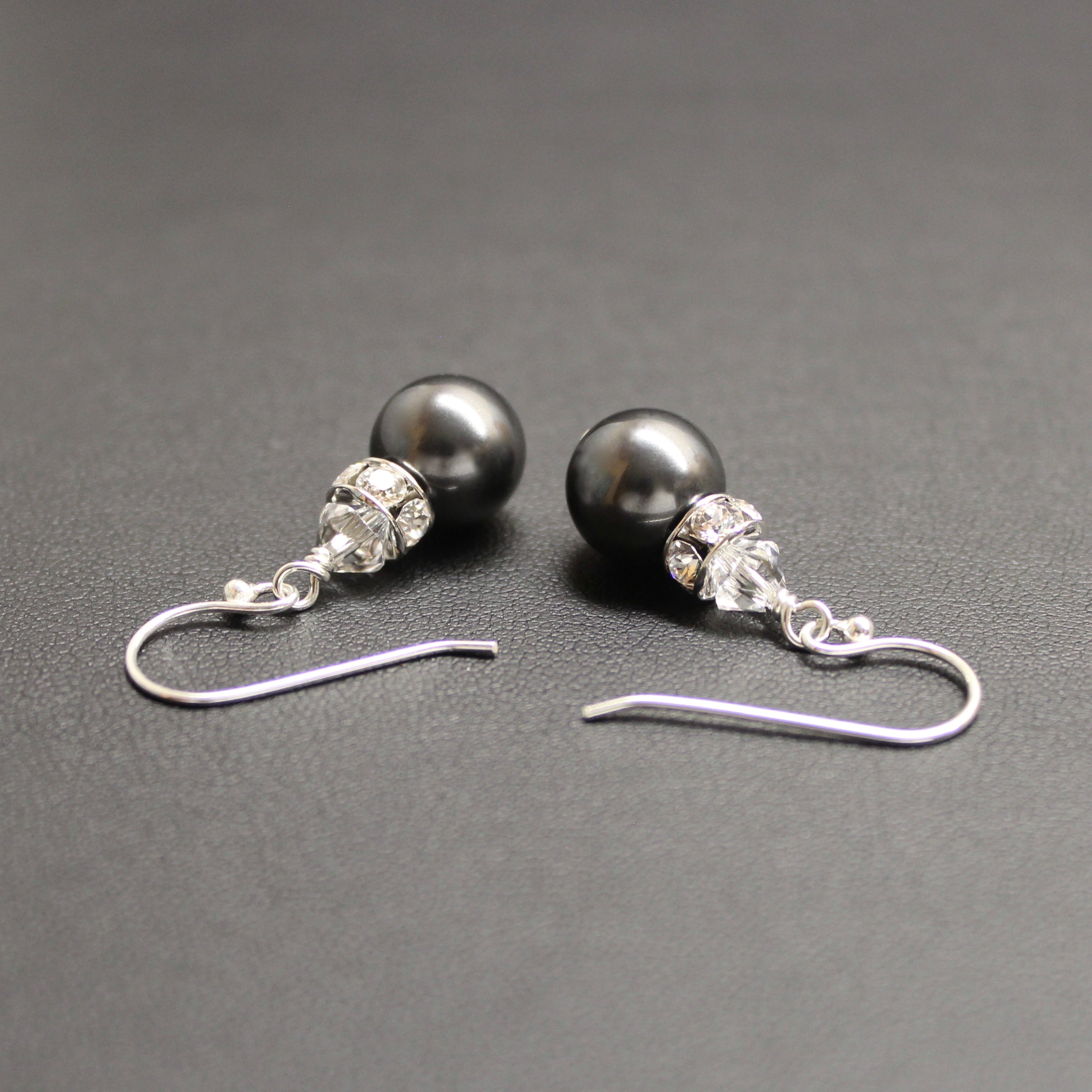 Classical Luxe Crystal Pearl Earrings (Charcoal)