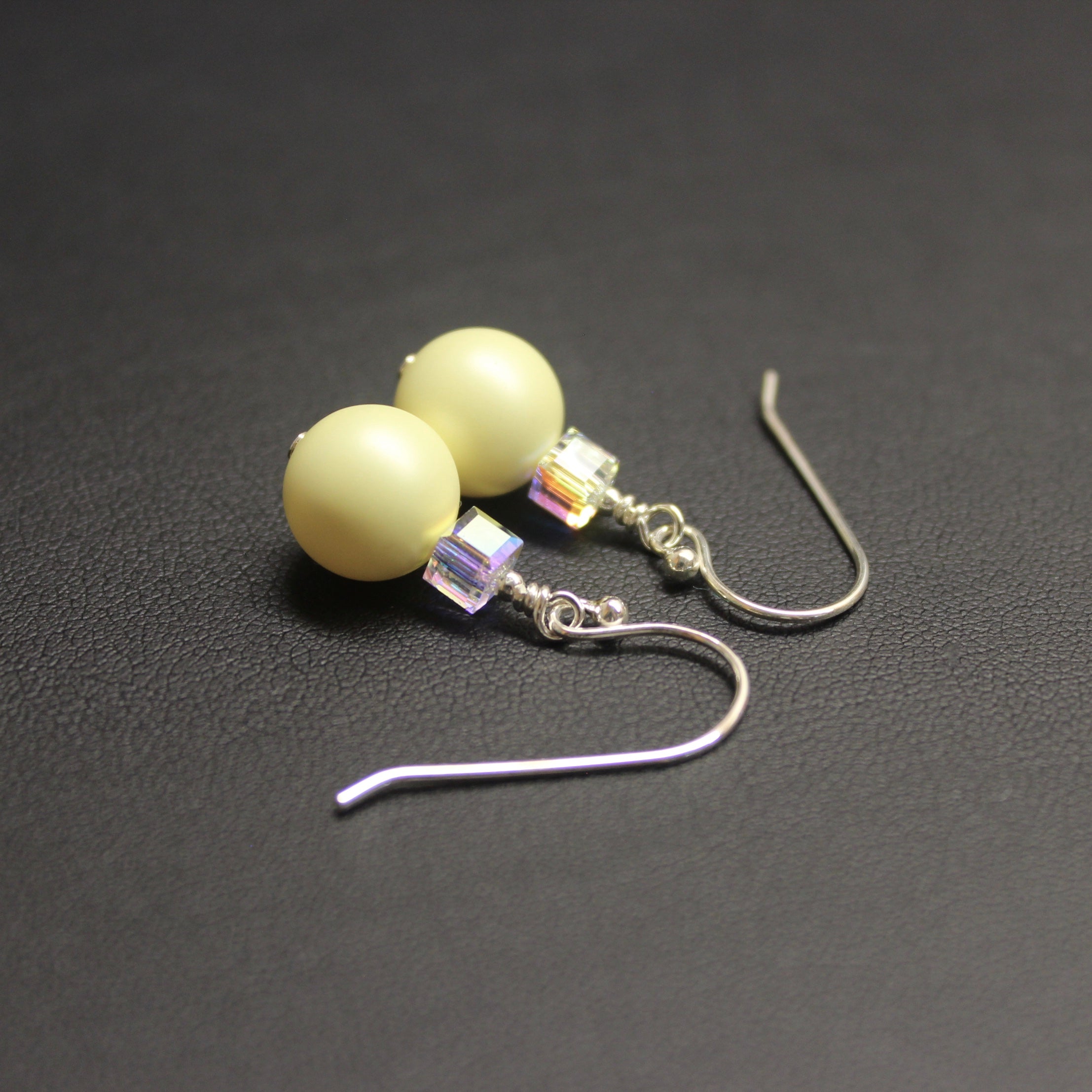 Ballet Crystal Cube/Pearl Drop Earrings (Pastel Yellow &amp; Aurora)