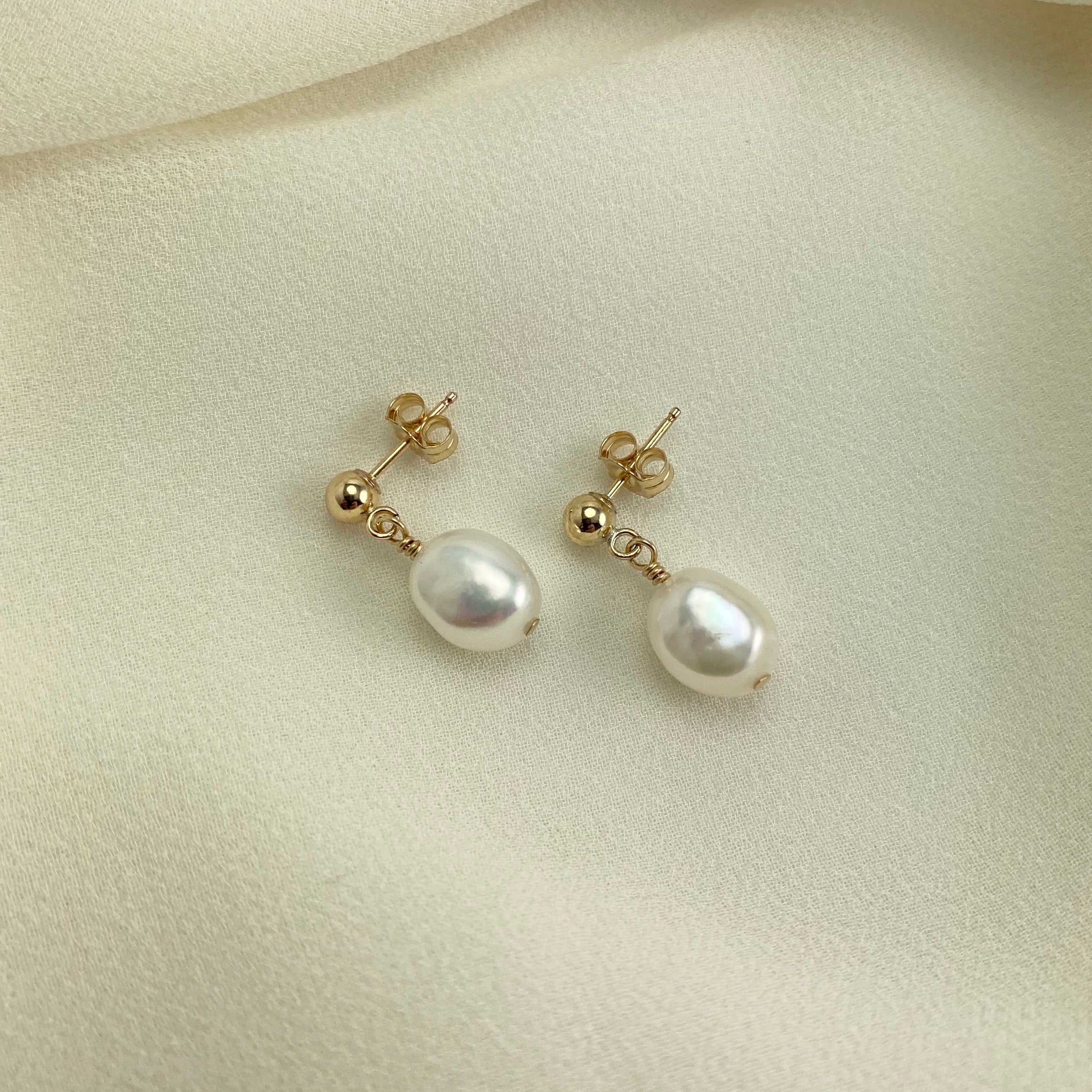 Waltz Baroque Freshwater Pearl Stud Drop Earrings in Gold